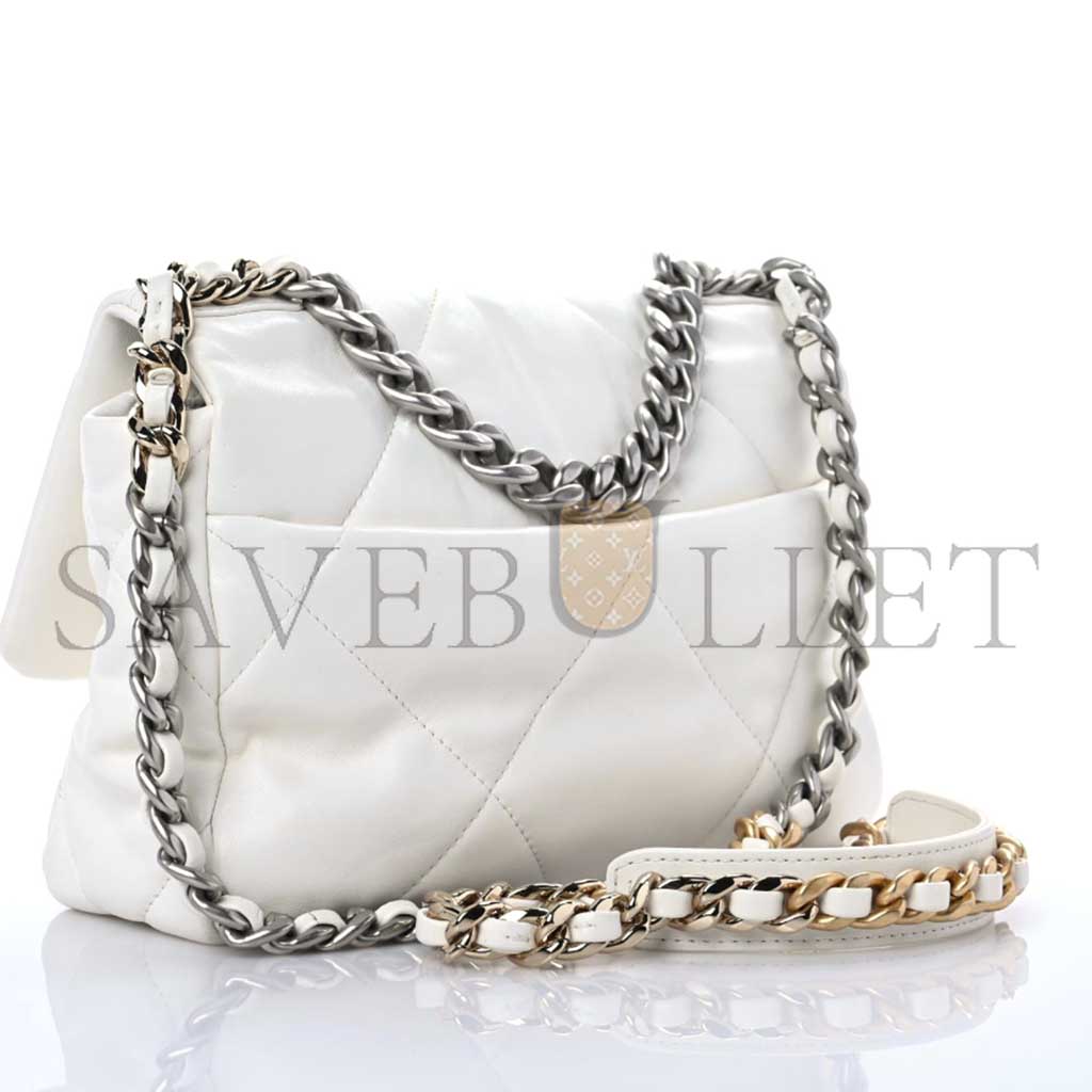 Ch*el lambskin quilted medium Ch*el 19 flap white as1160 (26*16*9cm)